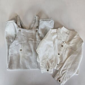 Next Baby Cream Grey Woven Overalls and Linen Shirt Set 12-18m